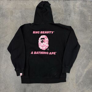 A Bathing Ape Sweatshirt Black Hoodie Pink KNC Beauty Logo Size XS